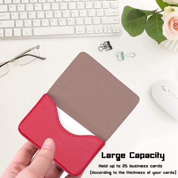 Visitkortshållare, case i PU-läder, visitkortshållare för handväska, case för män och kvinnor, Magnetic Shut (röd)