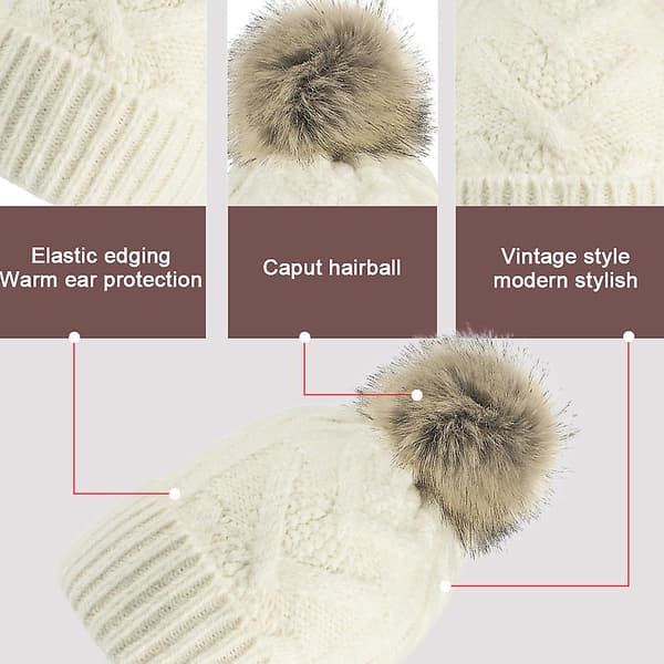 Mössa för kvinnor män vintermössa damer Cuffed Beanies Cap varm mössor röd White