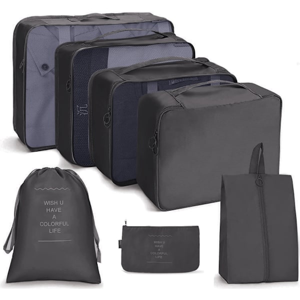 Reses arrangör set, resväskor - set med 7 Black