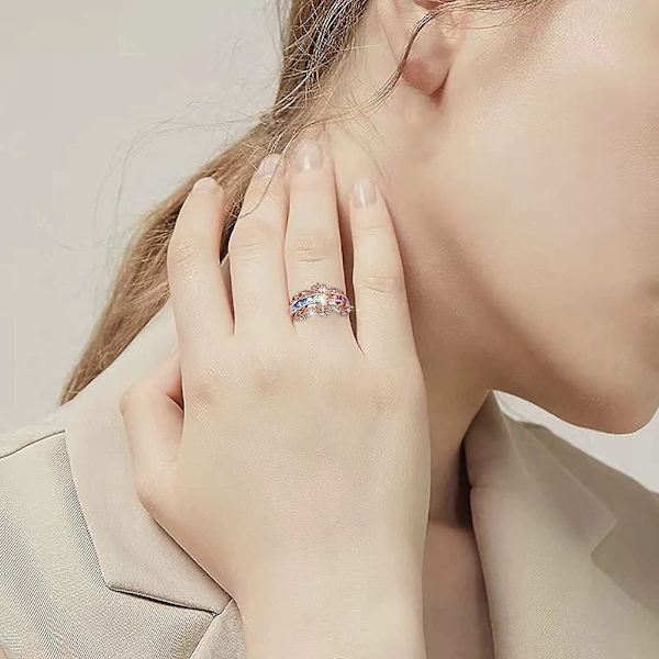 Rostfritt stål drake ring krona set zirkon roséguld ring för kvinnor mode smycken populära accessoarer för fru riggar (roséguld, 9)