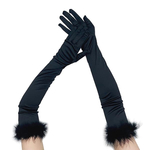 55cm lange flapper-kvelds-operahansker i sateng for kvinner, albue-lengde 1920-tallet Black