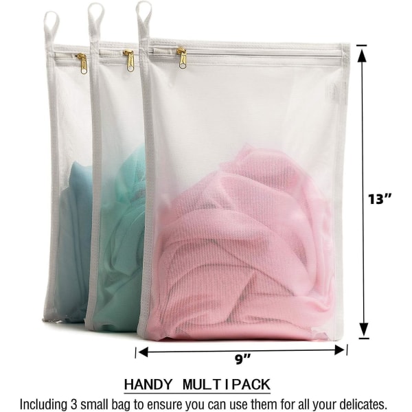Fine vaskeposer, BH-vaskepose for undertøy, undertøy, bh, strømpebukser, sokker, bruk glidelås, ha hengeløkker, (hvit, 3 store)