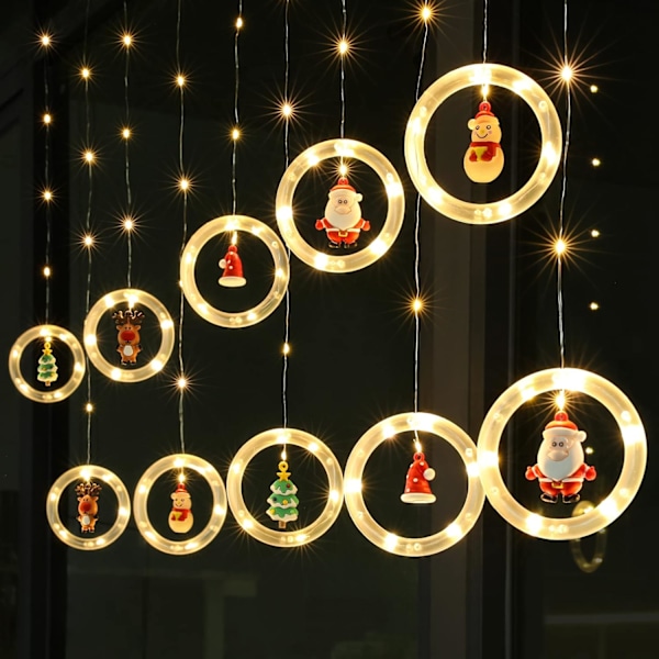 Jul Fönsterlampor 3m x 0.65m LED Strängljus Gardin Fairy Light med 8 Lägen Juldekoration för Inomhusfest Bröllop Sovrum (Varmvit)