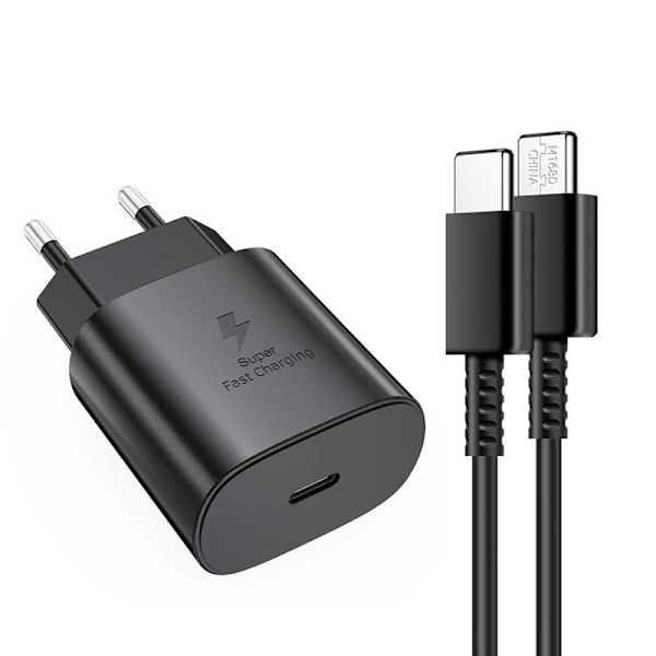 25W Samsung Hurtiglader USB-C Lader Stik + 2M USB-C Laderkabel