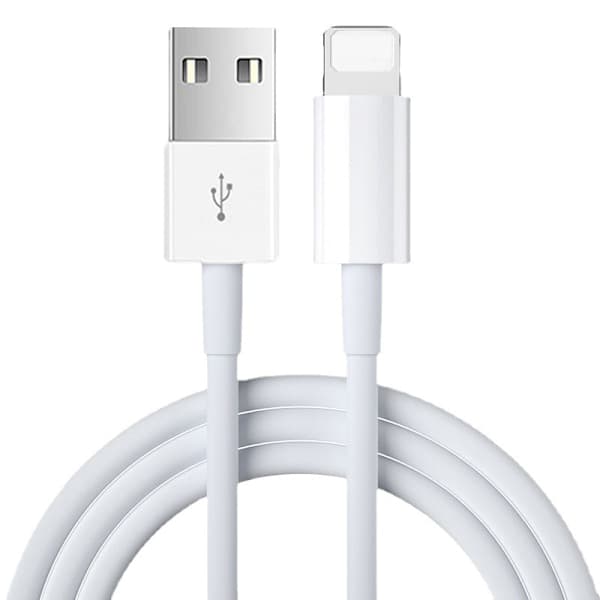 2-meter oplader, kompatibel med iPhone 5/6/6s/6 Plus/7/8/X/11/iPad, hvid.
