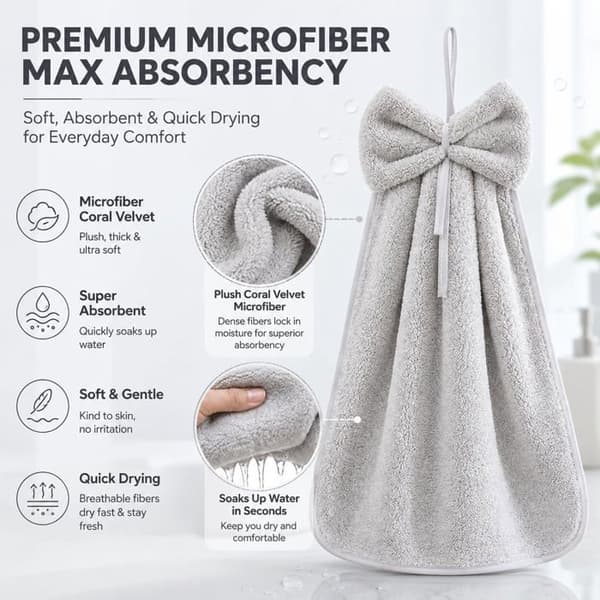 Sæt med 3 koral velour mikrofiber håndklæder til ophæng, super absorberende, bløde og søde