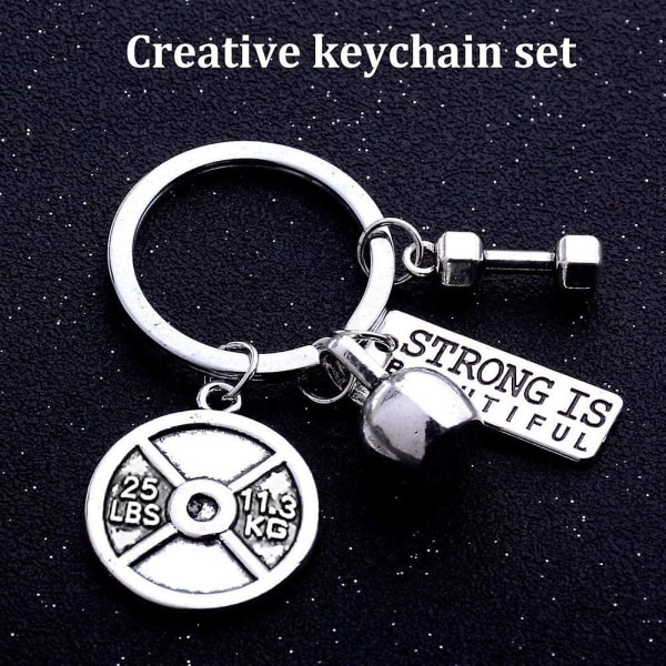 Weight Charm Fitness Keychain, Keychain With Mini Dumbbell Kettlebell And Weight Fitness Gym Keyring For Bodybuilding & Weight Lifting Barbell Keychai