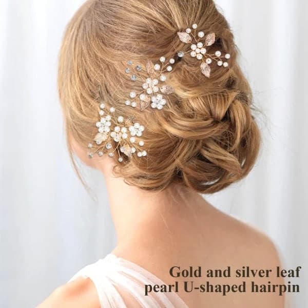 3 stk. gull hårspenner - Perlehårspenne - Moderne elegante damer Rhinestone - Bryllupsbrudehodeplagg