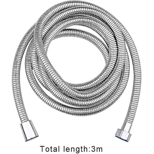 3m brusehoved, rustfrit brusehoved i rustfrit stål, ekstra lang brusehoved med skiver, krom