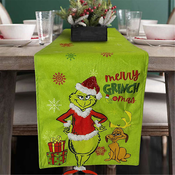 Julbordstablett med Grinch-tryck, duk för hemmet, matbord, flagga, juldekorationer