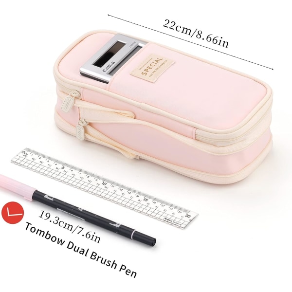 Suuri kapasiteetti Case Suuri lyijykynäpussi Paperi-kynälaukku teinitytöille - vaaleanpunainen