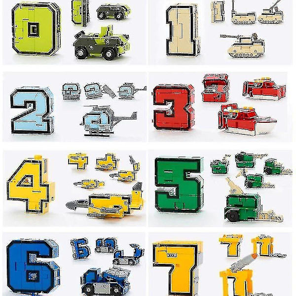 Kreativ montering figur nummertransformationsrobot pedagogiska block10st