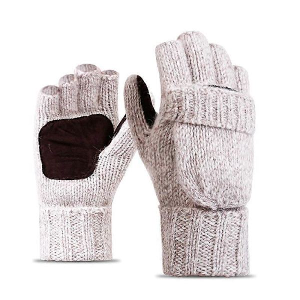 Talviset neulotut sormettomat käsineet, avattavat lapaset miehille ja naisille Beige