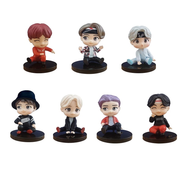 7 stk Bts kakepynt figurer sett med actionfigur leker kakepynt for Bts bursdagsfest rekvisita (sittende stilling)