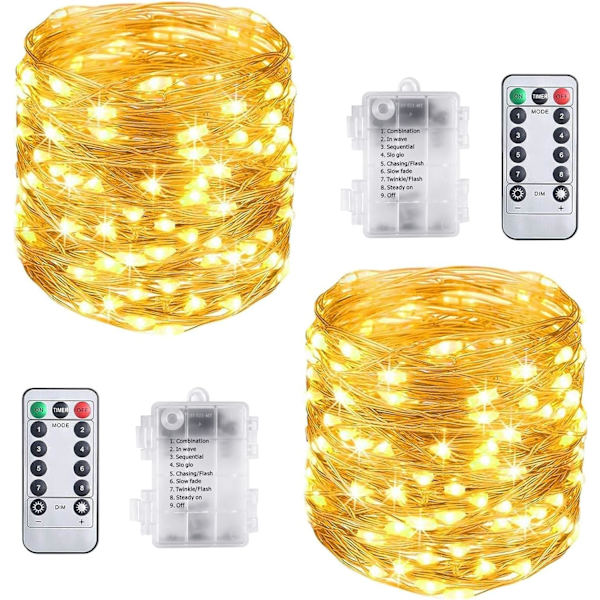2 Pakke Fe-lyskæder, Cooper Lyskæde, 100 LED'er 10 M Varm Hvid Fe-lys, Vandtæt IP65 Kobbertrådslys (Batteri Ikke Inkluderet)
