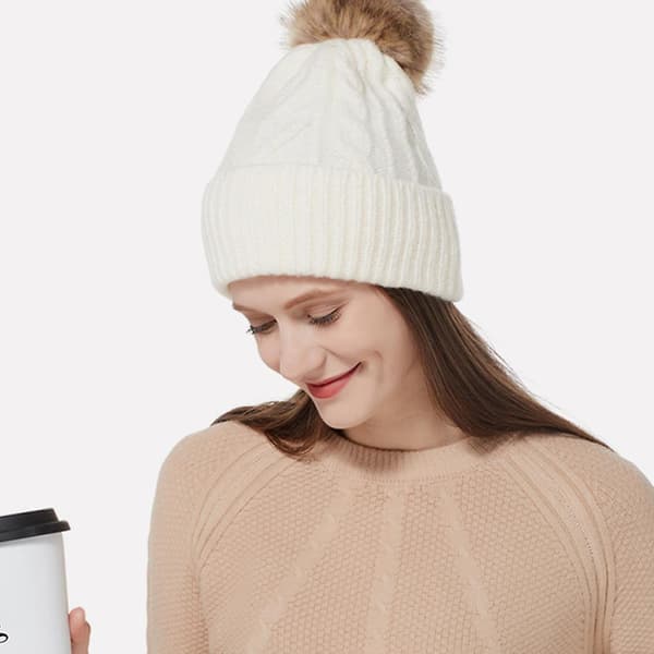 Mössa för kvinnor män vintermössa damer Cuffed Beanies Cap varm mössor röd White