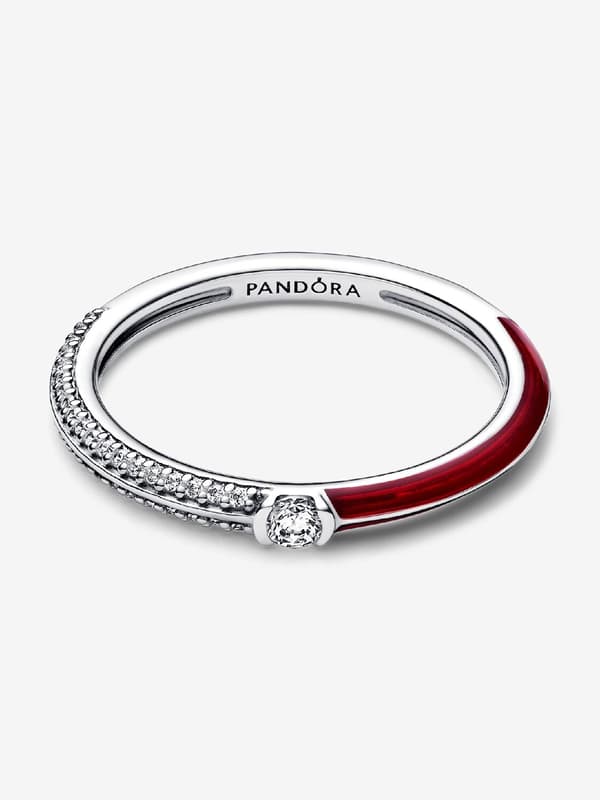 Pandora - P ME Pavé & Röd Dubbelring - Sterlingsilver Circumference: 58mm