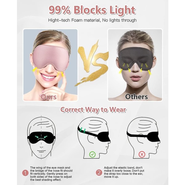 Sleep masks miehille naisille, 3D muotoiltu silmänaamari nukkumiseen, 99 % Blackout silmäsuojat ripsiin