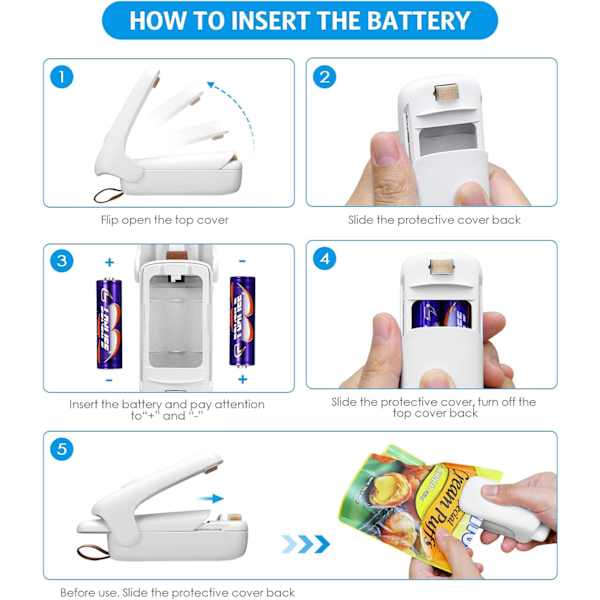 Mini poselukker, 2 i 1 håndholdt køkkenvarmeforsegler, bærbar forsegler og skærer, poseforseglingsmaskine til snackbevaring og opbevaring af mad i plastikposer White