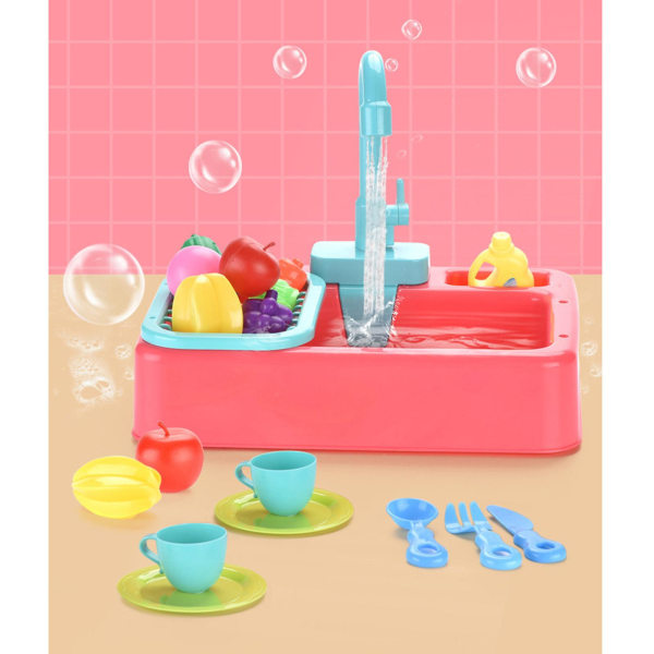 19st Köksdiskleksaker med rinnande vatten Pedagogiska presenter för flickor pojkar Pink