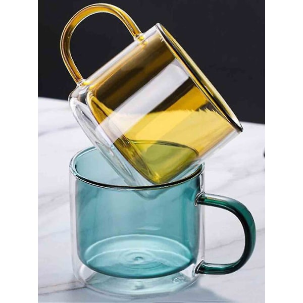 Dubbelväggig glasvattenkopp isolerade glas färgglada 250 ml muggar Green 250ml