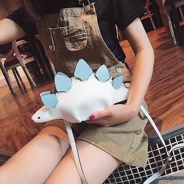 Dinosaurie axelväska, PU Stegosaurus CrossBody väska för flicka kvinnor A-white