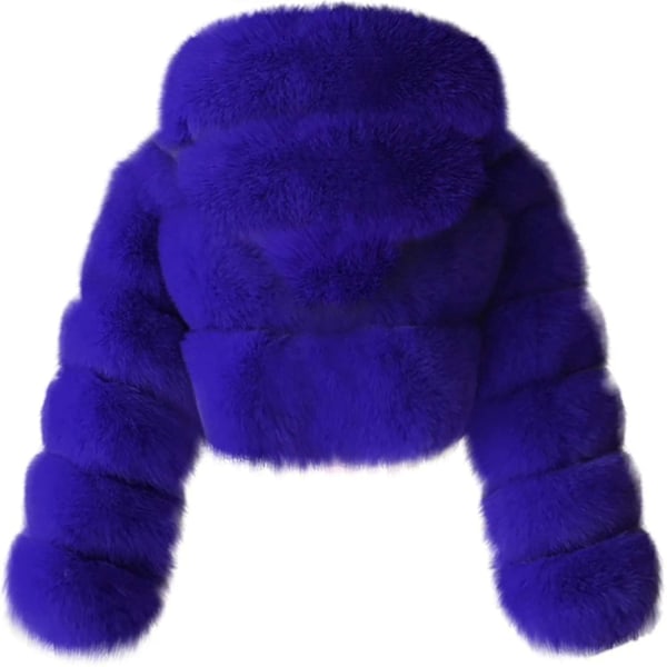 Kunstpelsjakke til kvinder med hætte - Korte, bløde boblerjakker i fleece - Varme jakker i plusstørrelser - Vinterjakker til kvinder Blue 4XL