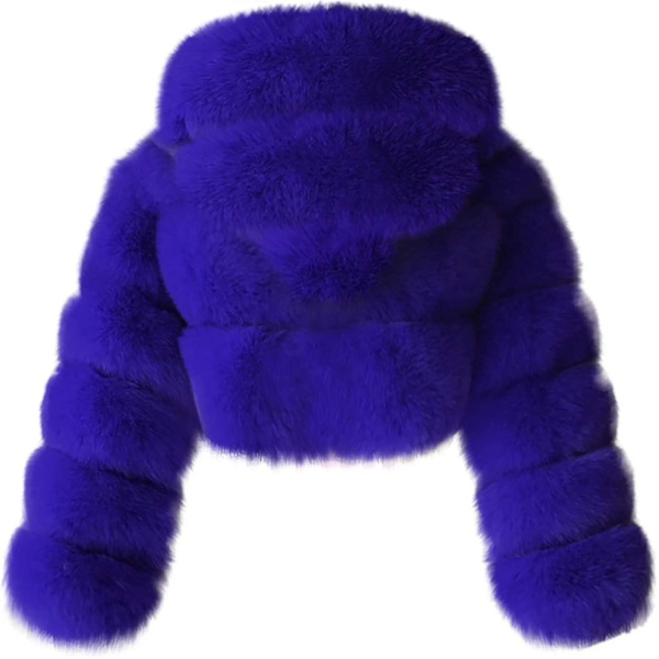 Pelsjakke for kvinner med hette, kortere boblejakke, fleece, varm jakke, pluss størrelse, vinterjakke for kvinner Blue 4XL