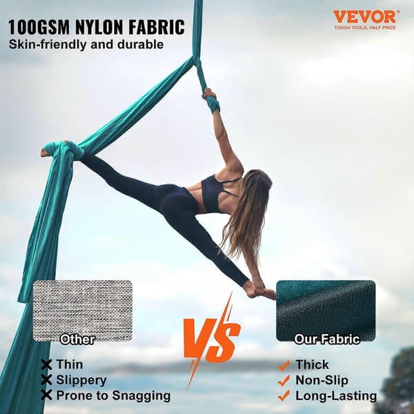Luftyogahammock & Gunga, 5,0 meter, Startkit för Luftyoga med 100 gsm Nylonväv, Komplett Upphängningsutrustning & Enkel Installationsguide._Superpresent