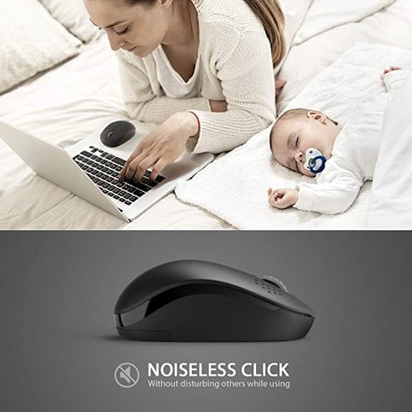 Trådløs stille mus, 2,4 GHz med USB-mottaker, 1600 DPI optisk sensor, Plug & Play, ambidextrous, PC/Mac/Laptop - Mint