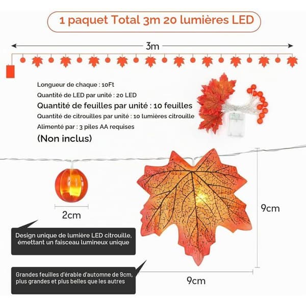 Auting Efterår Lyskæde 3M 20 LED Batteridrevet Efterår Juledekoration