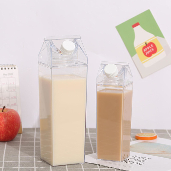 Mjölkkartong Vattenflaska Genomskinlig Fyrkantig Mjölkflaskor Plast Läckagesäker Kopp 1000ml, Återanvändbar Transparent Mjölk Kartong Vattenflaska 2pcs-500ml