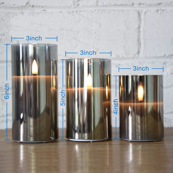 Glass Flameless Flickering Candles with Remote, 3 Pack Realistic LED Fake Candles  High4" 5" 6"