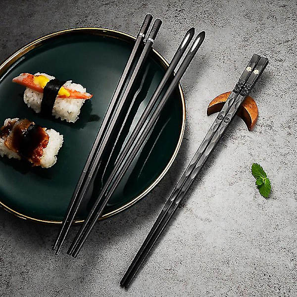5 par legeringslasergravering spisepinde skridsikre genanvendelige sushispinde