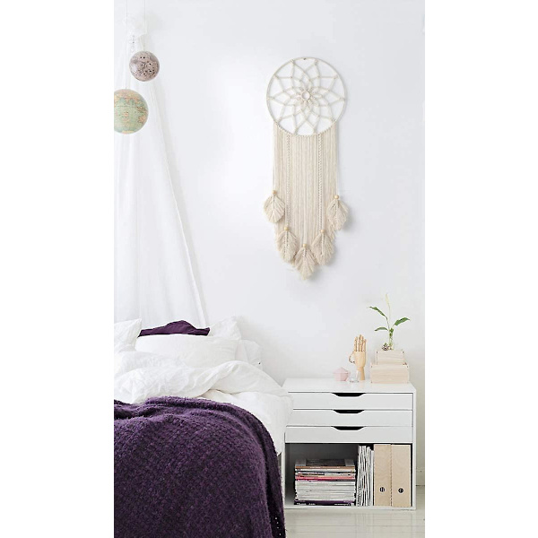 Macrame-unelmaverkko, suuri boho-seinävaate, kudottu höyhen, käsintehty unelmaverkko, hapsukoriste, tytön huoneen sisustus, lastenhuoneen makuuhuoneen asuntolan sisustus