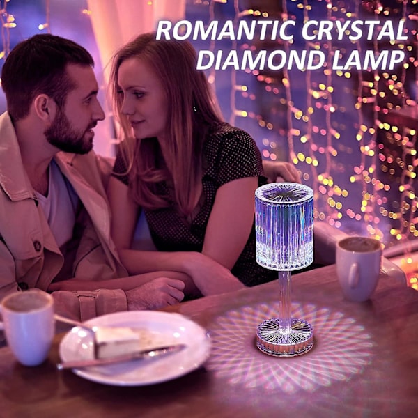 Kristallampa, 16 RGB färgskiftande Touch Fjärrkontroll Lampa, USB Uppladdningsbar Diamantbordslampa för Sovrum Vardagsrum, Modern (16 färger RGB)
