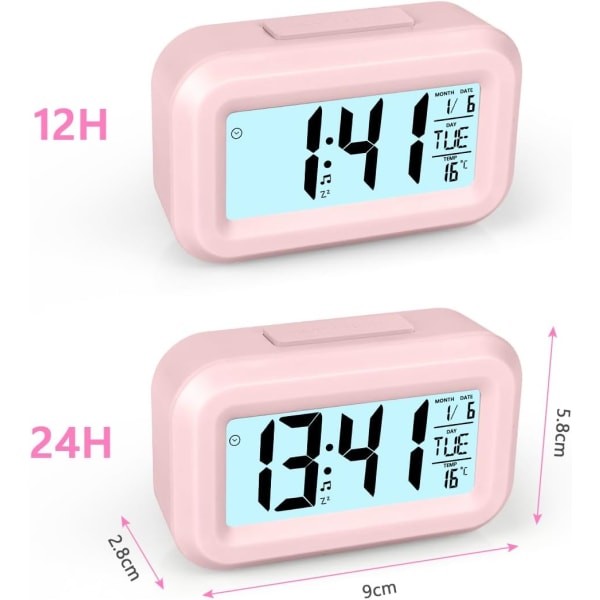 Digital väckarklocka vid sängkanten, LED-displayklockor med justerbar snooze 12/25h, temperatur, datum, timer, ljuskontroll Väckarklockor