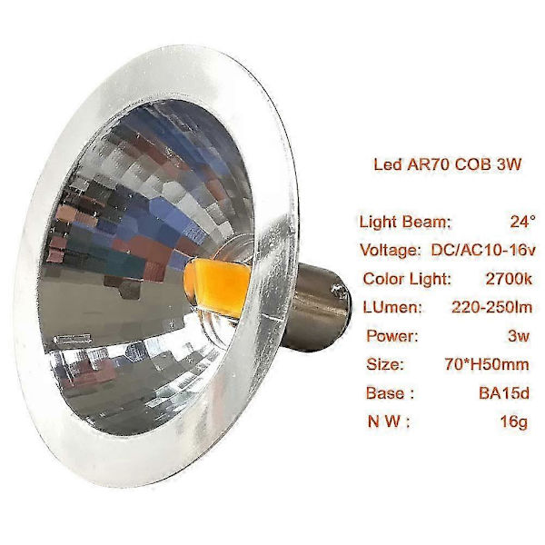 2X Led Ar70 Reflektorlampa 3w 12v Ba15d 2700K Spot Light 25w Halogen