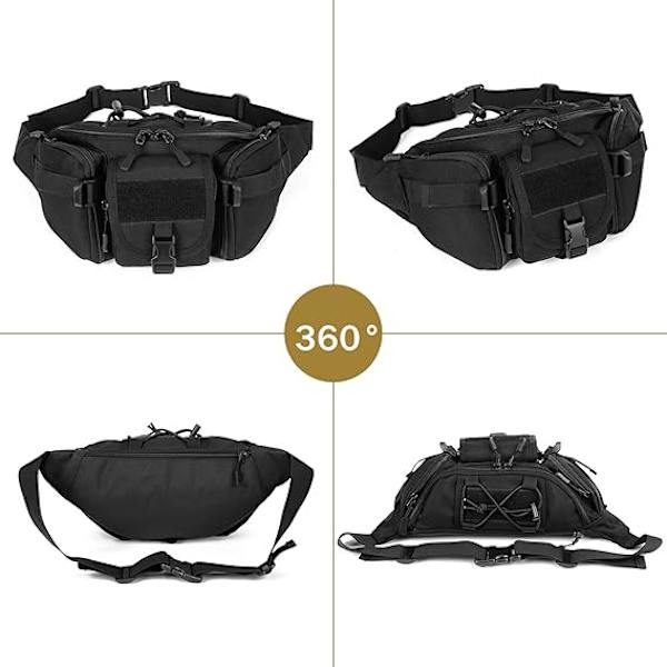 Taktisk Midjeväska Militär Midjepack Bumbag Bältesväska för Utomhuspromenader Löpning Vandring Camping Klättring Trekking Black