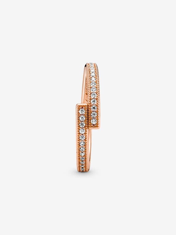 Pandora - Glitrende overlappende ring - 14k roségullbelegg Circumference: 52mm
