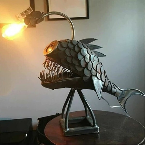 Anglerfisk Lampe Kunst Håndlaget Statue Sjødyr Ornament M M