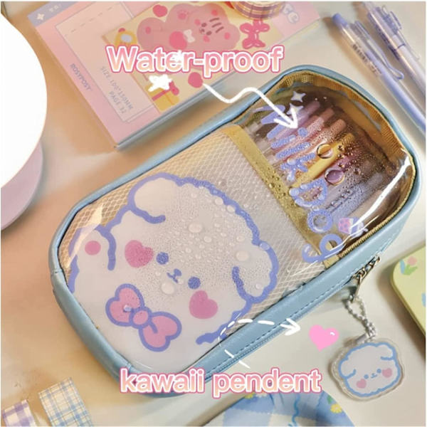 Kawaii kynäkotelo - Söpö kynäkotelo estetiikkaa tytöille, suuri kapasiteetti kynäkotelo kestävä laukku, koulu tarvikkeet teini-ikäisille, mahtuu yli 60 kynää Pink Rabbit