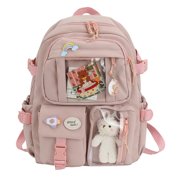 Kawaii Ryggsäck, Stor Kapacitet Söt Björn Tillbehör Ryggsäck För Skolan Multi Ficka Kawaii Handväska Japansk Skolväska För Tonårsflickor Pink