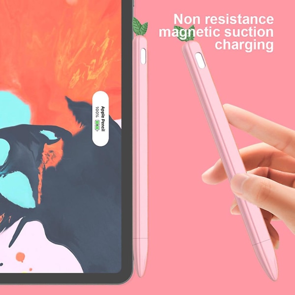 Etui Sleeve Cute Fruit Design Silikone Blødt beskyttelsescover kompatibel med Apple Pencil 2nd Gen Peach