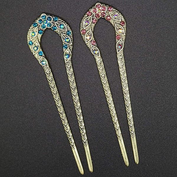 2 kpl Vintage hiustikkua, kristallirhinestone kaksoispiikkinen hiusneulakeppi kampaus Chignon hiusneula