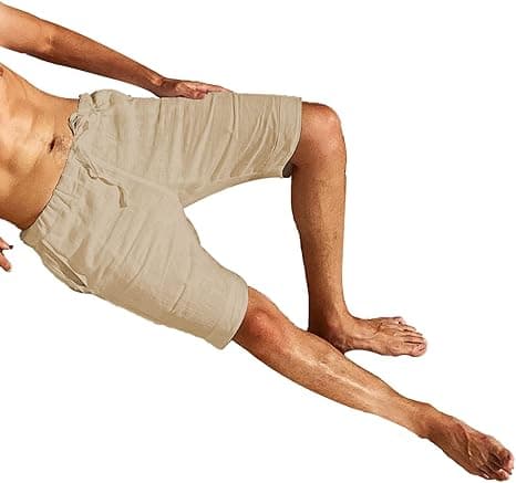 Løse, avslappede sommerlinshorts for menn med lommer og elastisk midje