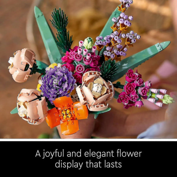 Byggklossbukett - Konstgjorda blommor och rosor, dekorativ heminredning, presenter till honom och henne 10280 [dB}
