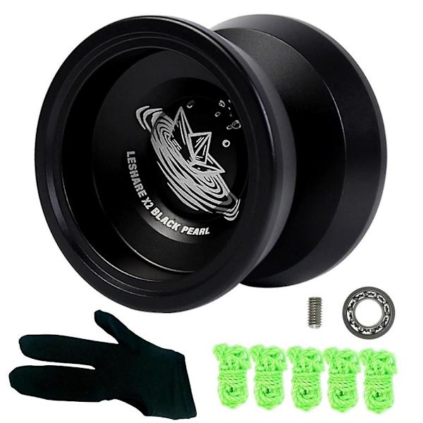 Aluminium Yoyo för barn, professionell Yoyo-boll, för nybörjare Yoyo-spelare, med handskar och 5 Yoyo-strängar Black