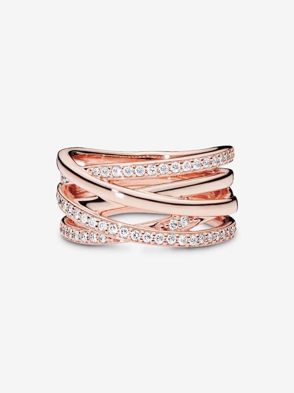 Pandora - Glittrande & Polerade Linjer Ring - 14k roséguldplätering Circumference: 54mm