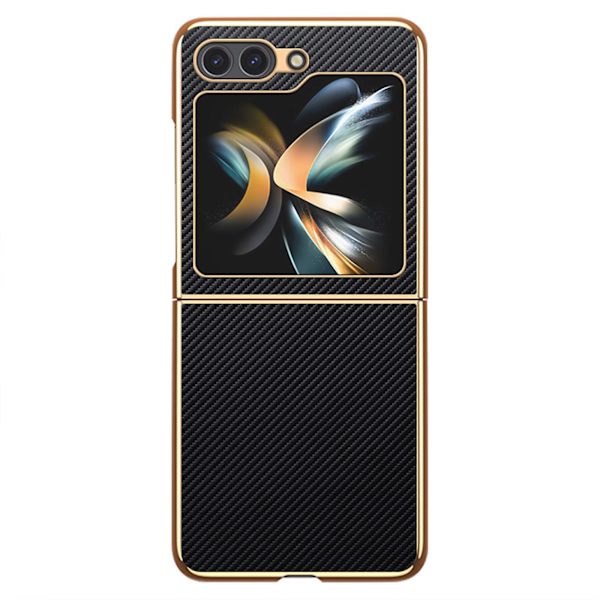 För Samsung Galaxy Z Flip 5 Fodral Ultra Tunn Kolfiber Läder Hybrid PC Stöttåligt Skyddande Skal gold